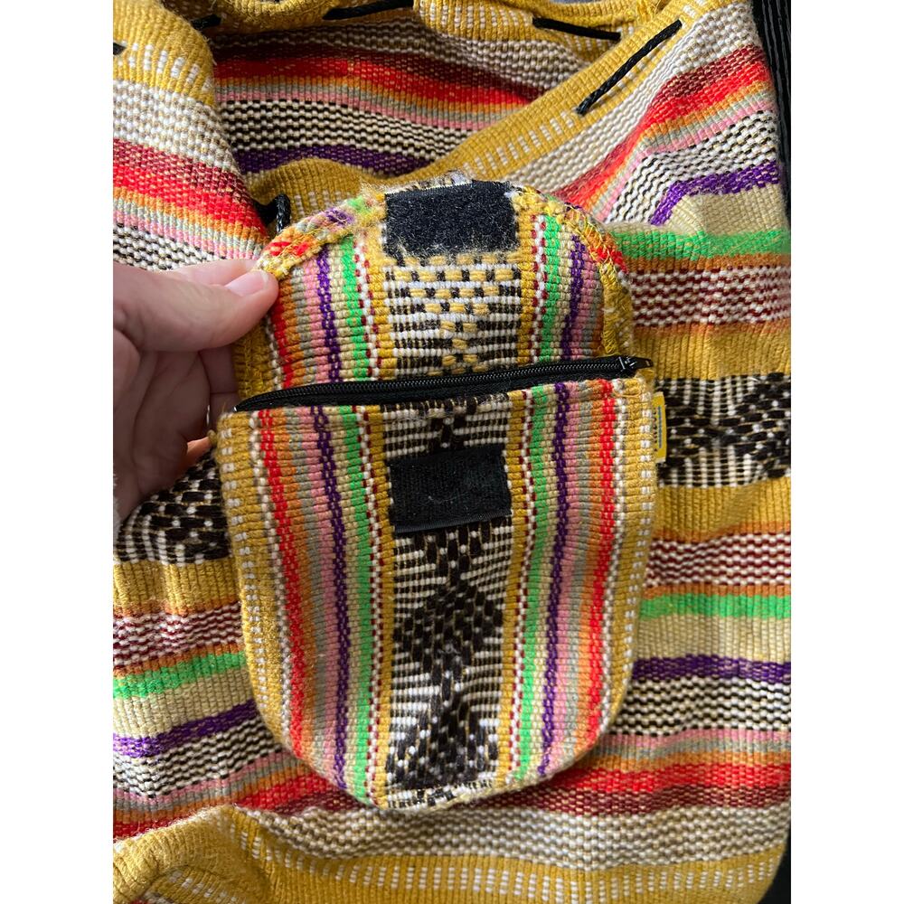 Funky Boho Striped Earthy Rustic Woven Drawstring Backpack - Picture 8 of 9